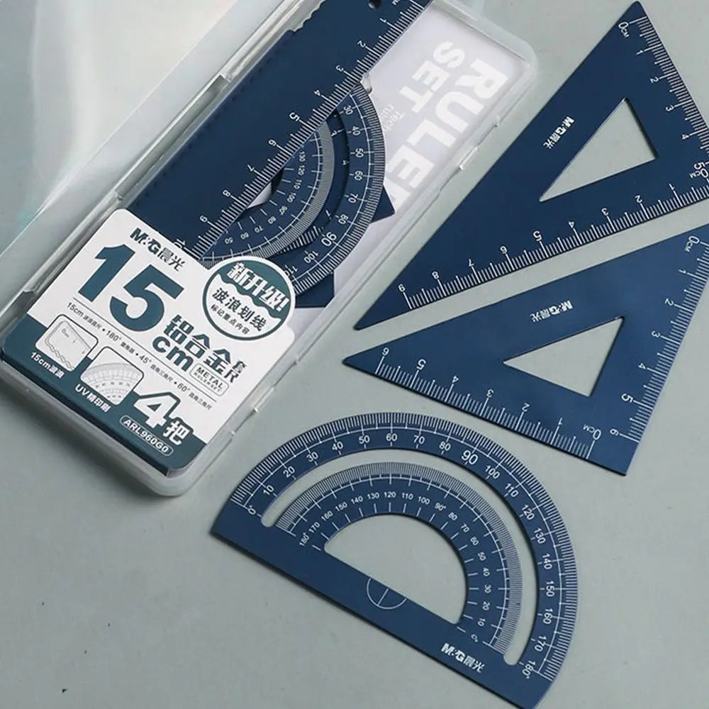 Durable Geometry Office Measurement Compass Aluminium Ruler Set Examination Stationery Drafting Supplies Metal Rulers