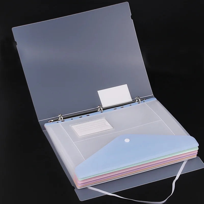 11-hole Loose-leaf File Bag, Transparent 3-hole Folder+6pcs Binder Pockets Document Pouch for Office and School Supply