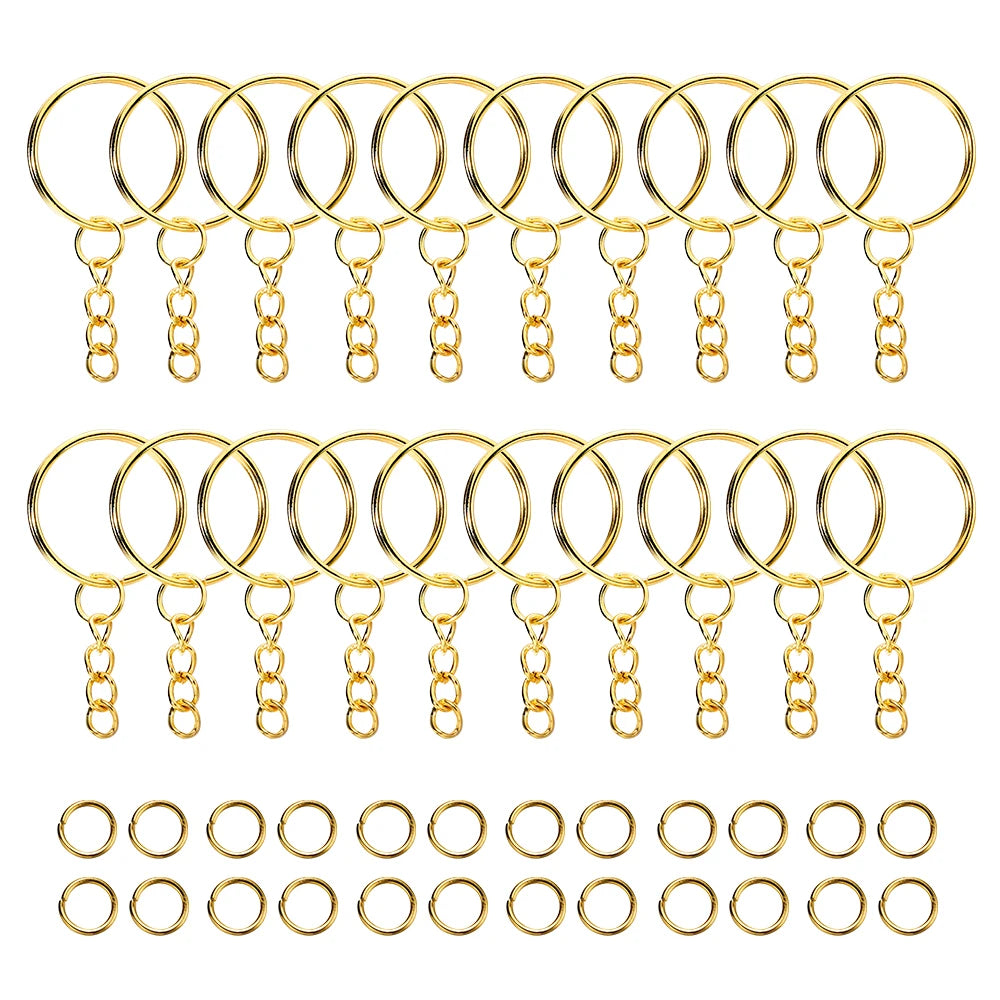 100Pcs 25mm Key Rings with 100pcs 8mm Jump Rings Connectors for DIY Keychain Lanyard Jewelry Making Supplies