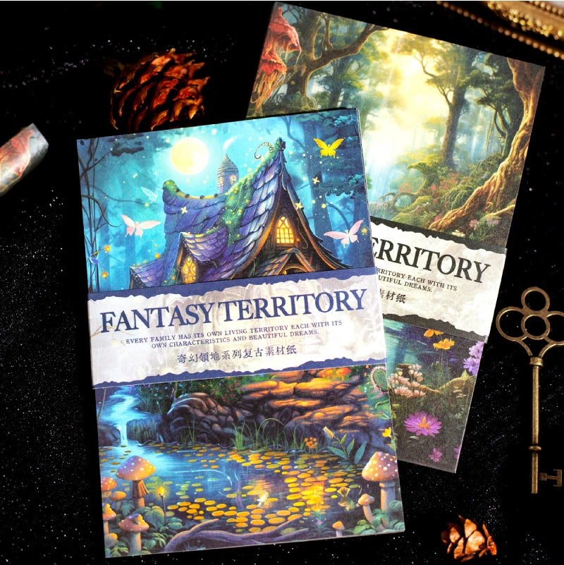 Journal Go 30pcs Fantasy Territory Junk Journal Scrapbooking Material Paper Memo Pads Cards Retro Background Decoration Paper