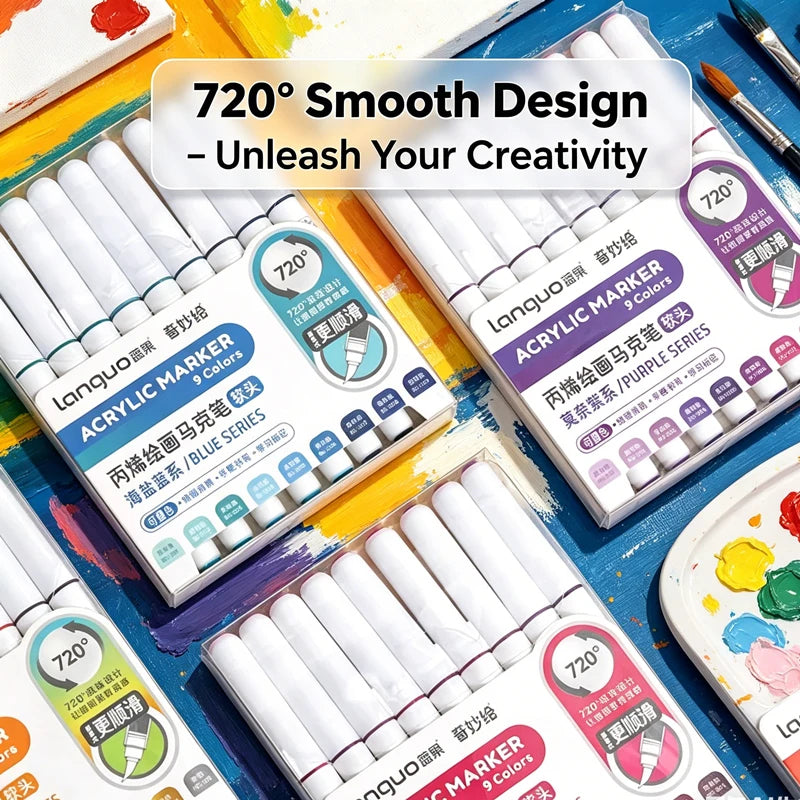 Languo Colors Acrylic Paint Art Marker Pen Set Black/White/Gold/Silver DIY Graffiti Drawing Pens for Writing Painting Stationery