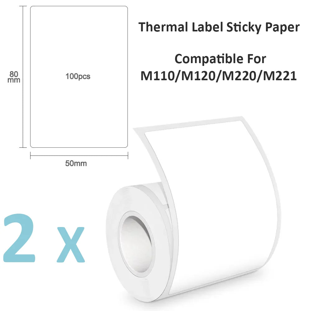 50×80mm Self-Adhesive Thermal Label Rolls with 100 Labels, Works for M100/M110/M220 Printer, Office School Commercial Shipping