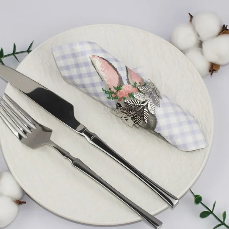 20pcs 25cm 2-Ply Easter Bunny Element Colorful Napkins Plaid Square Napkins Party Decoration Paper Placemats Pink Ears Paper