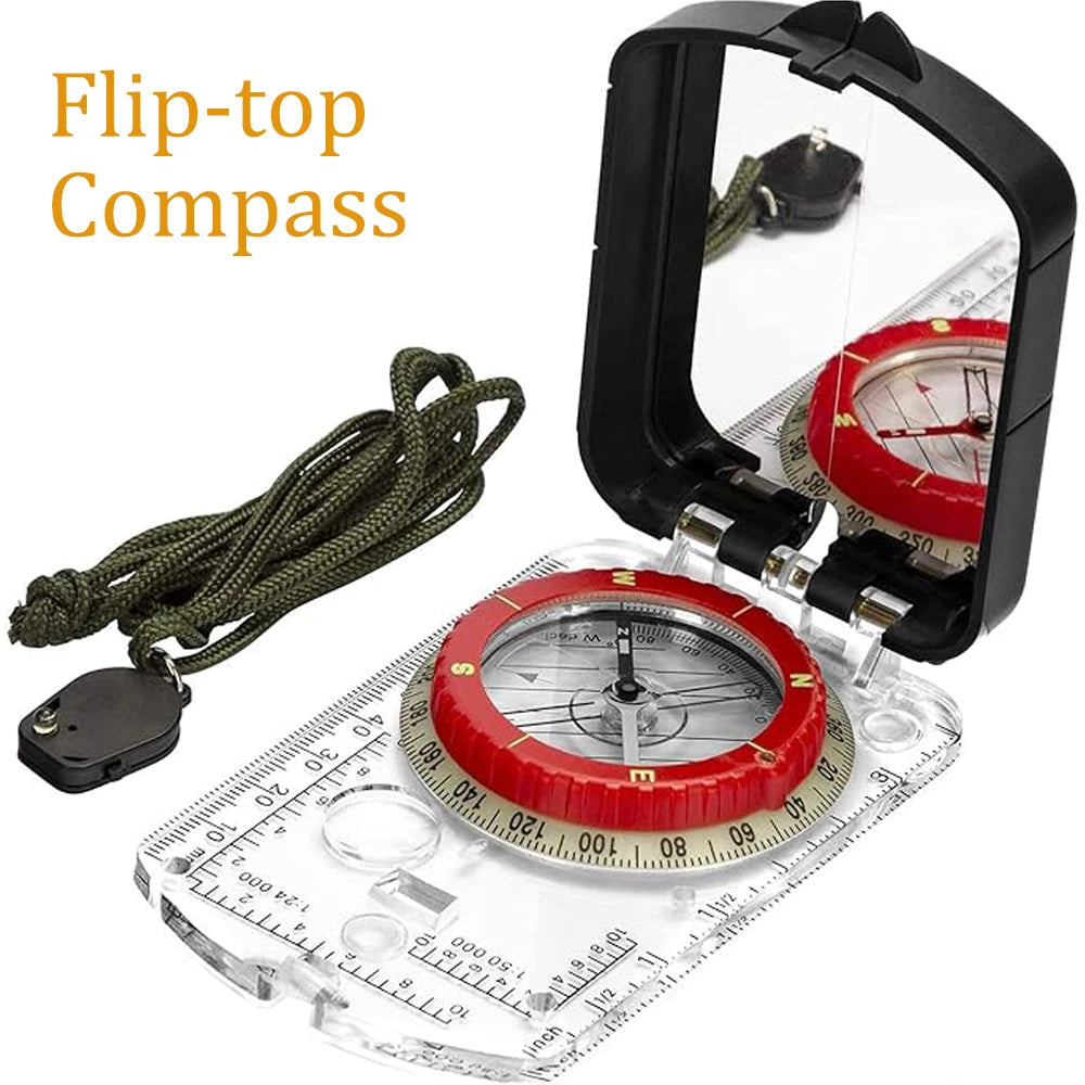 Survival Compass with Sighting Mirror, Adjustable Declination & Clinometer,  Multifunctional Gear for Outdoor Camping Hiking