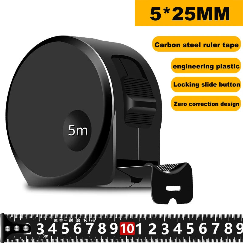 1Pcs 3/5/7/10M Black Steel Material Measuring Tape Measure Multifunctional Household Woodworking Mini Measuring Tools