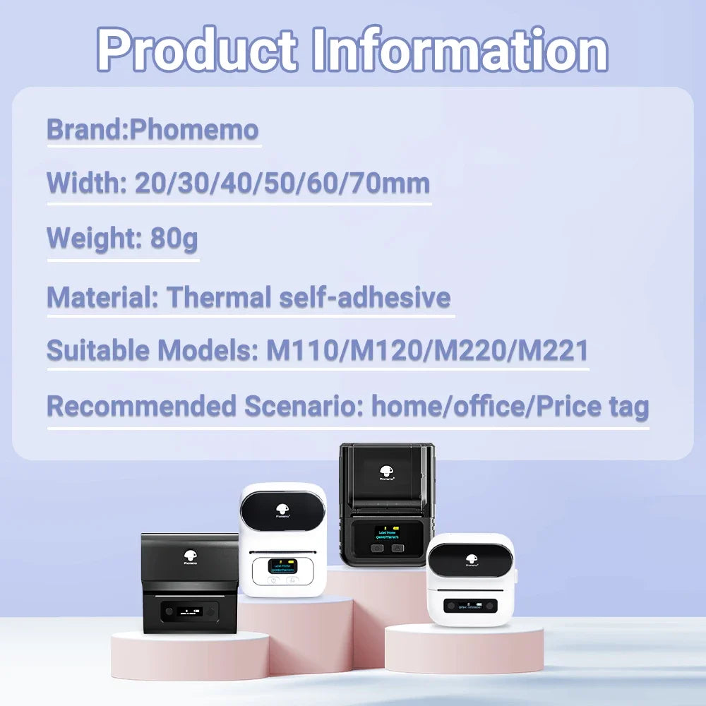 Phomemo Label For M110/M220/M221 Mini Printer Portable Thermal Label Stickers Self-Adhesive Waterproof Label Maker Sticker New