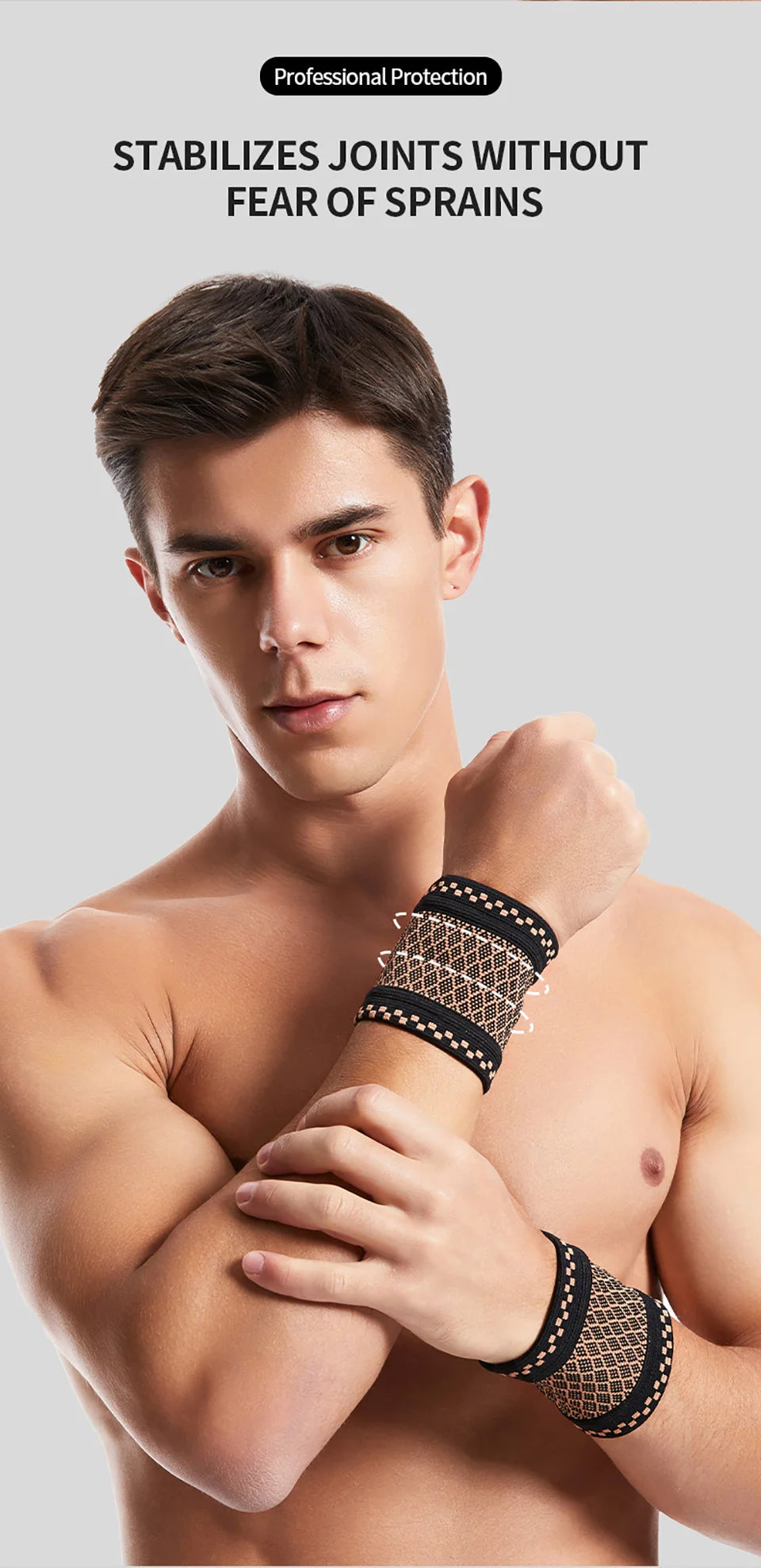 1Pair Copper Fiber Sports Wrist Support Sweat-Absorbent Breathable Knitted Nylon Wrist Brace Outdoor Sports Badminton Men Women