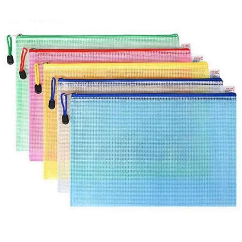 5PCS/10PCS/20PCS Transparent File Bags Pvc Grid Zipper Bags A4 A5 Document Bags Grid Bags
