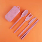 4Pcs Removable And Reusable Dinnerware Sets Spoon Knife Fork Chopsticks Organizer Case Tableware With Storage Box Letter Pattern