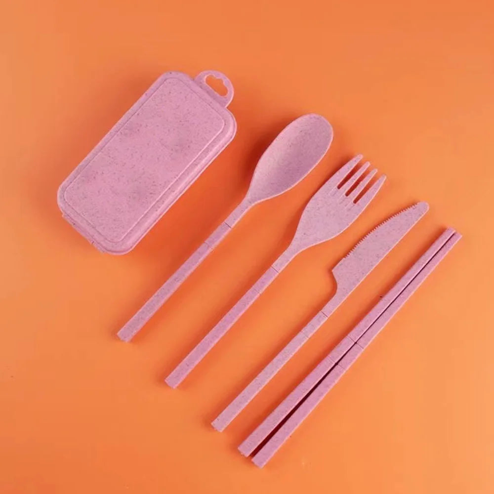 4Pcs Removable And Reusable Dinnerware Sets Spoon Knife Fork Chopsticks Organizer Case Tableware With Storage Box Letter Pattern