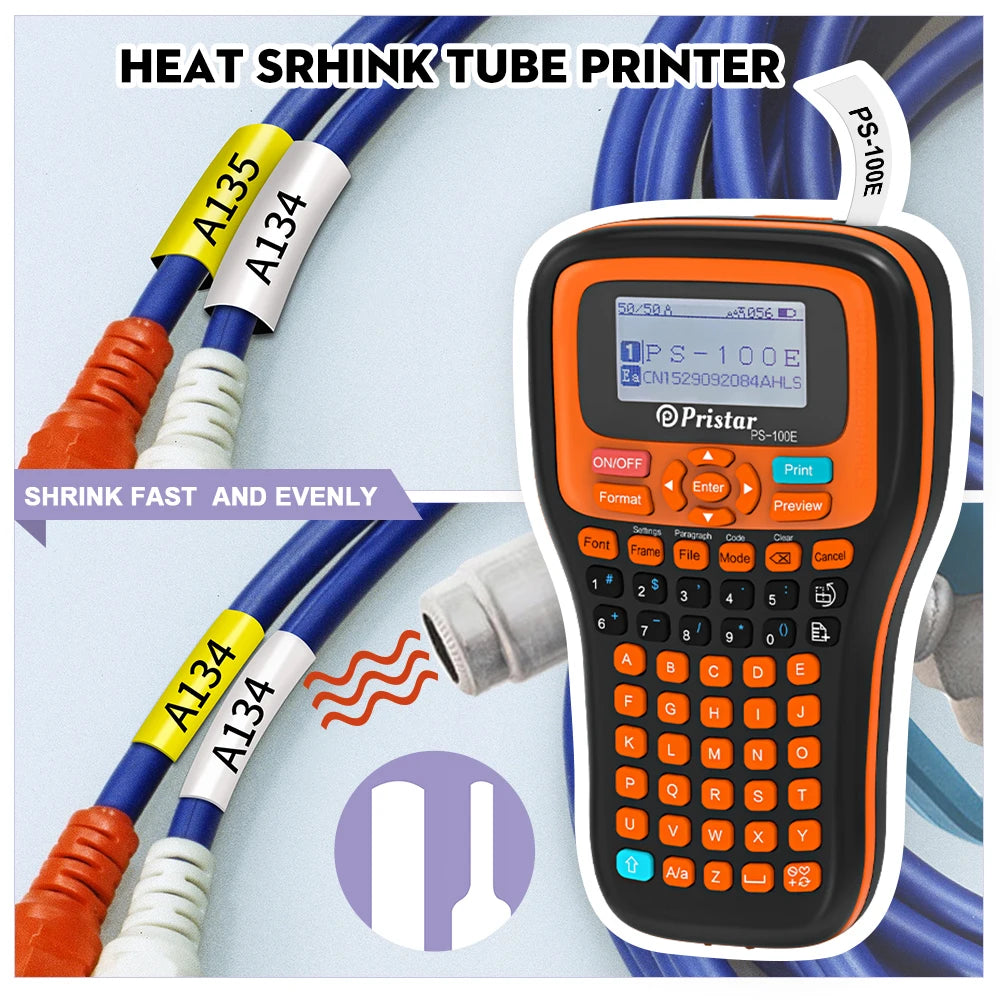 Portable Label Printer PS100E Print Heat Shrink Tube Iron on Fabric Tape Satin Ribbon No Ink Label Maker Industrial Machine