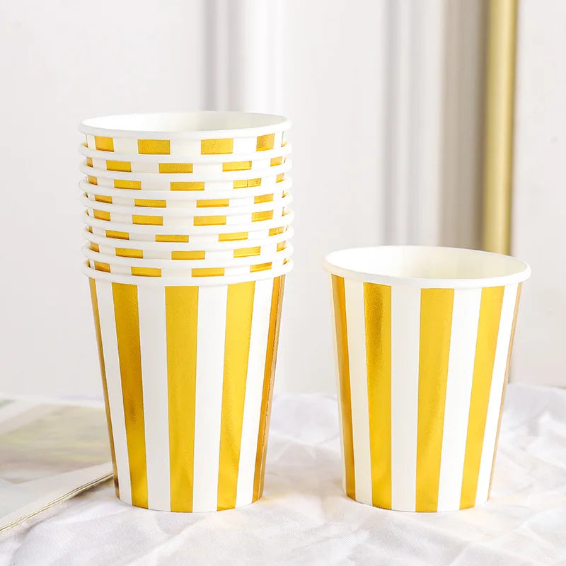 Pink Blue Stripe Dot Disposable Tableware Sets Paper Cups Plate Straws Fork Disposable Sets Wedding Birthday Party Decorations