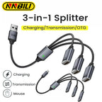 NNBILI 3 in 1 USB A/Type C Splitter HUB Expansion Cable Multi Port Expander Phone Charger  Adapter OTG Charging For Phone Table
