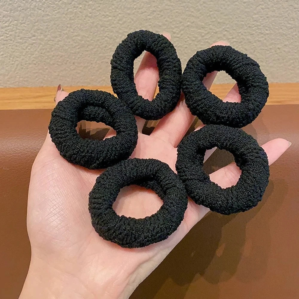 5pcs/Set Mixed Color Thick Hair Ties Soft Seamless Towel Scrunchies Women Girls Elastic No Damage Ponytail Holders Rubber Band