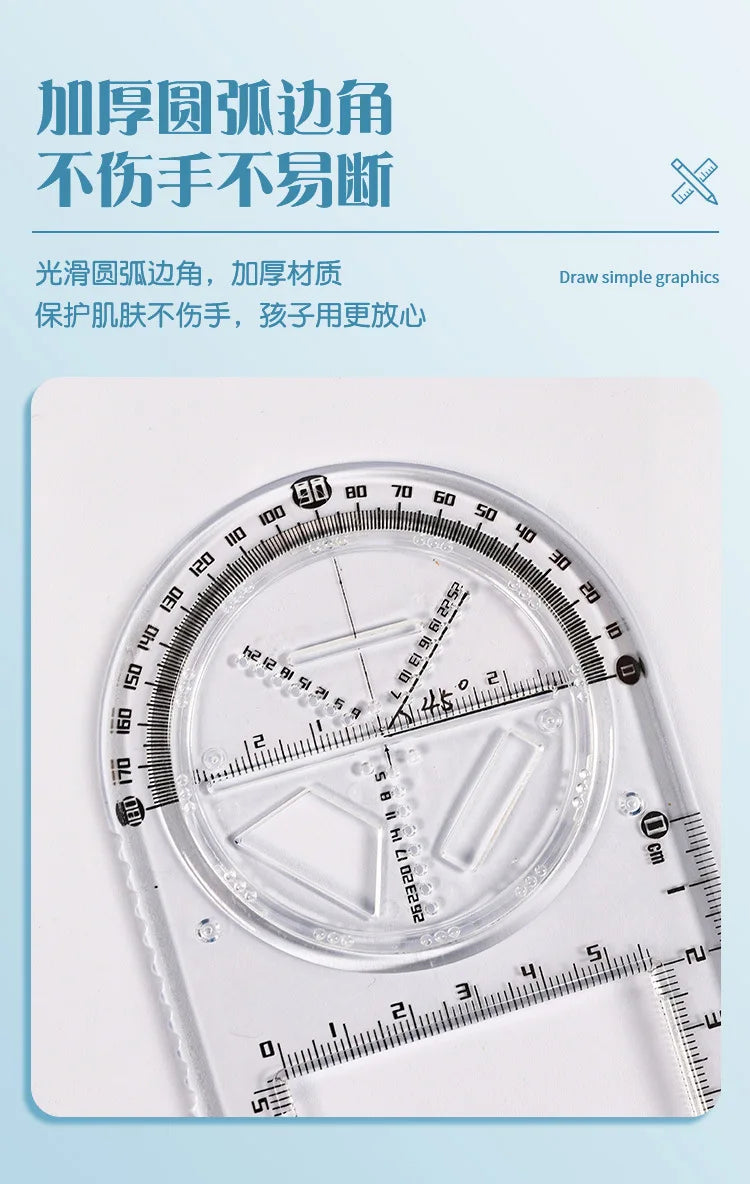 Multi -function Ruler Set Drawing Geometry Protractor Spirograph Ruler Students Mathematics Drafting Tools