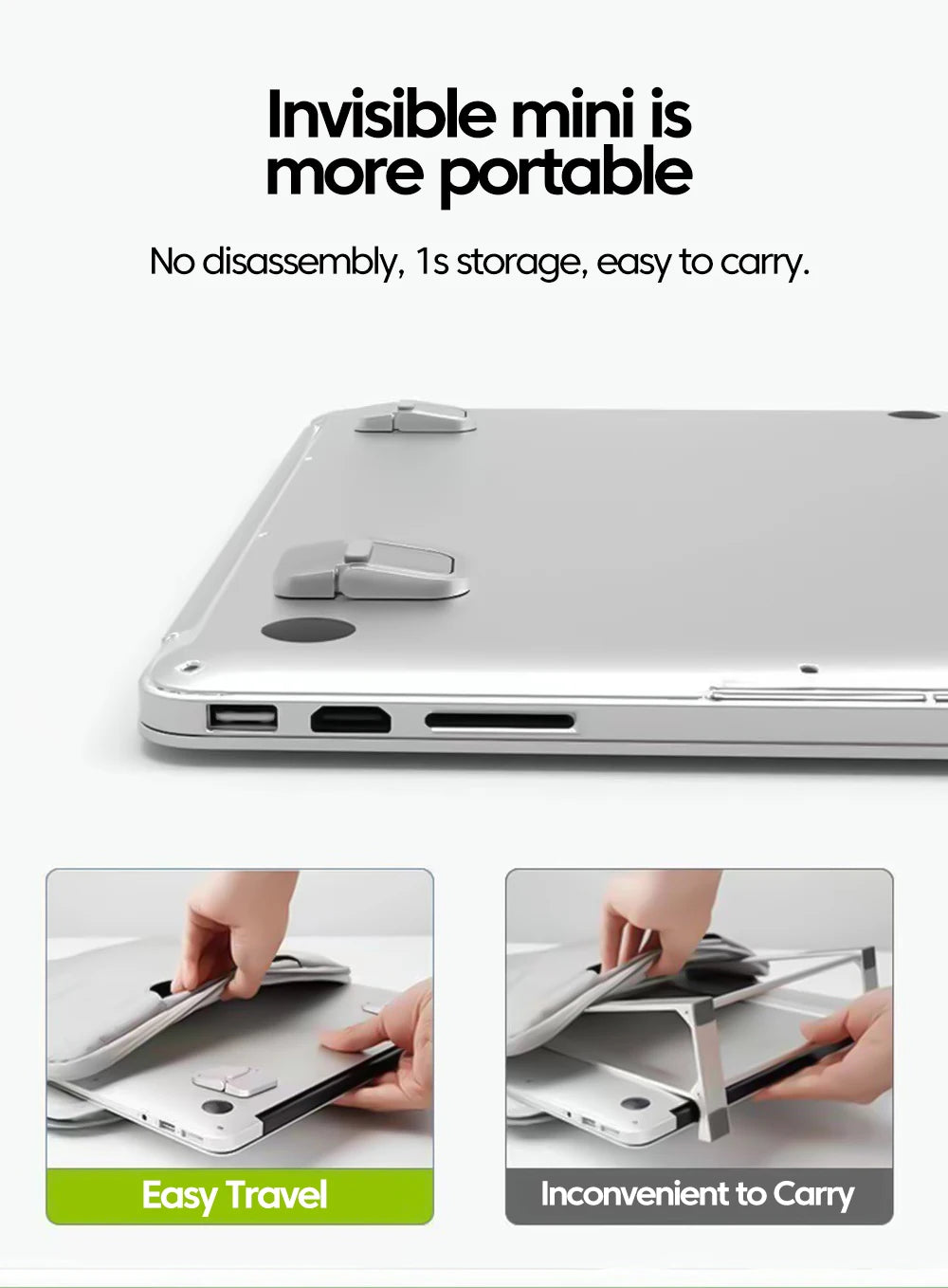 Elough Portable Laptop Atand Invisible Adhesive Bracket Folding Storage Height-Increasing Stand Keyboard Foot Pad Support Stand