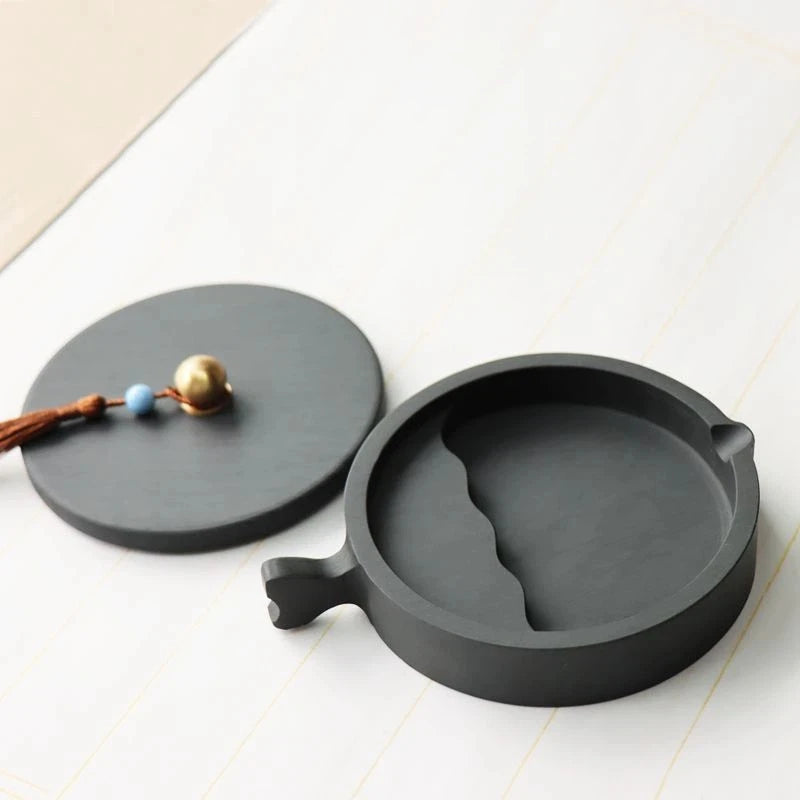 Natural Raw Stone Fish-shaped Ink Slab Multifunctional She Ink Stone Exquisite Traditional Portable Inkstones Beginners Students