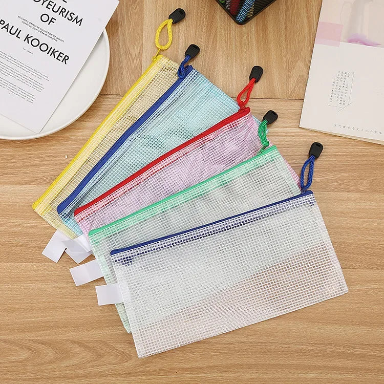 5PCS Stationery Storage Folder File Mesh Zipper Pouch A4 A5 A6 B5 2PCS A3 B4 Document Bag Zip File Folder School Office Supplies