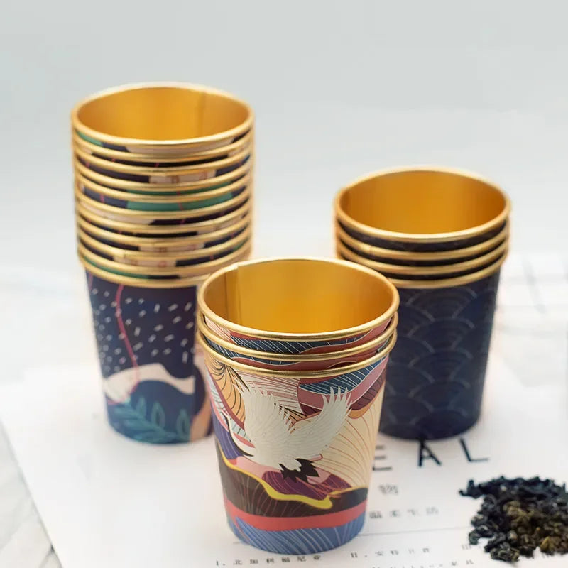 50pcs/pack 7oz/210ml Gold Foil Paper Cup Household Commercial High-end Disposable Cup Water Cup Tea Cup Coffee Cup Customization