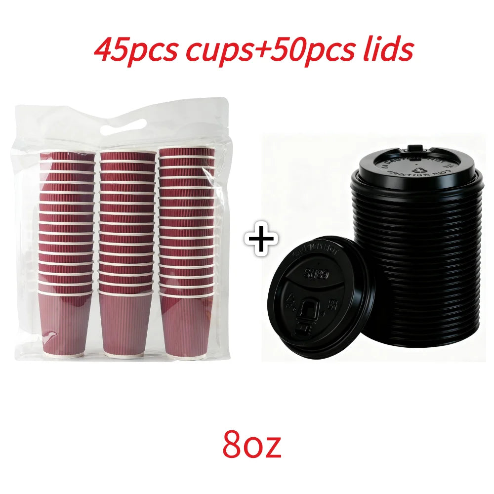 Red Corrugated Disposable Coffee Cups Heat Insulation Cups with Straw for Hot Beverage Ideal for Party Christmas New Year Supply