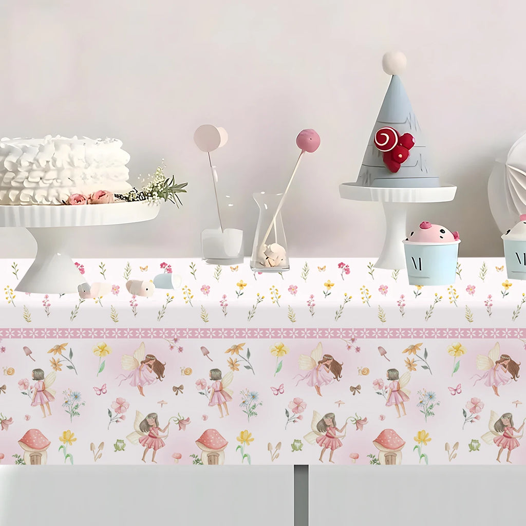 Spring Flowers Fairy Disposable Plastic Tablecloth Happy Birthday Party Decor Kids Wedding Birthday Party Supplies Baby Shower