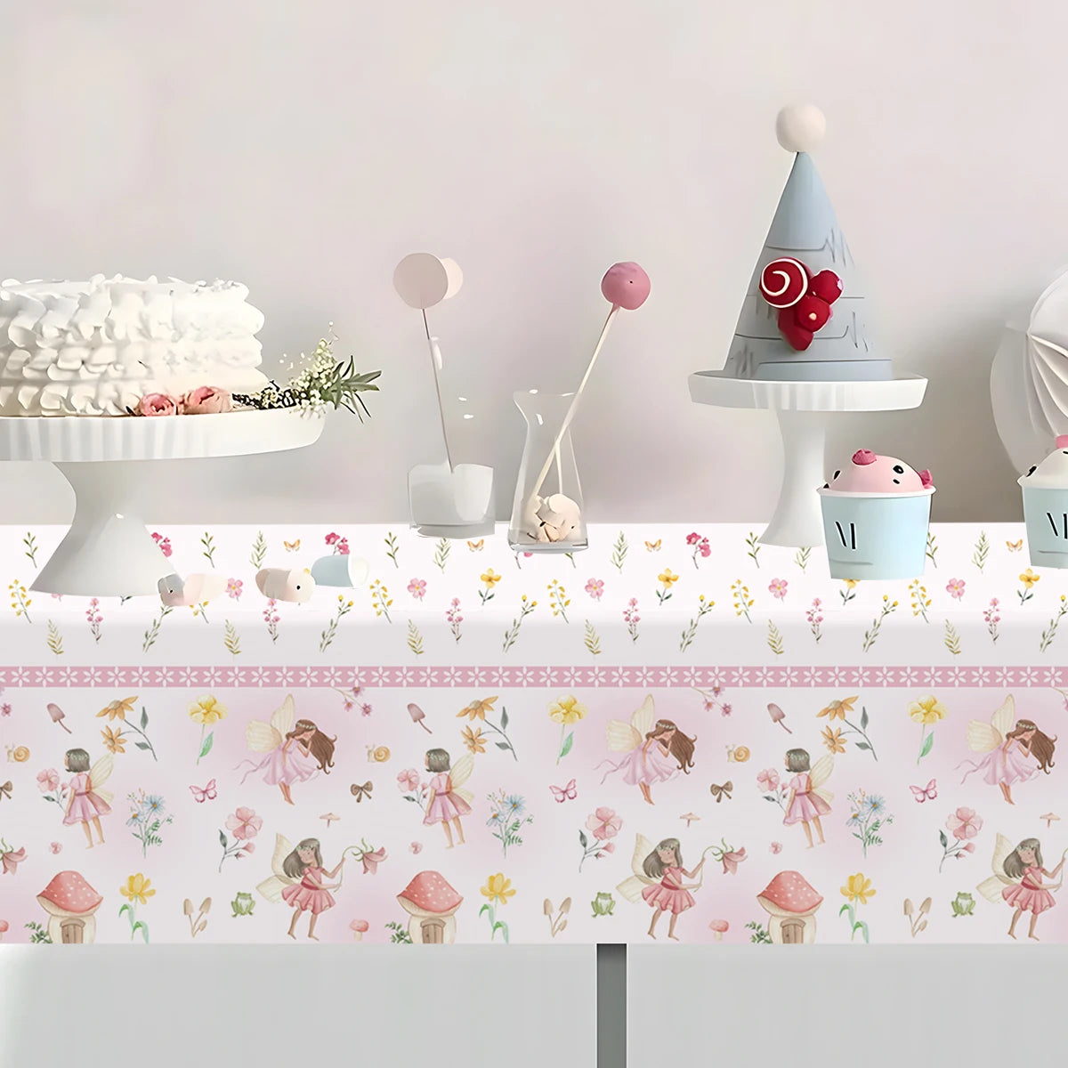 Spring Flowers Fairy Disposable Plastic Tablecloth Happy Birthday Party Decor Kids Wedding Birthday Party Supplies Baby Shower