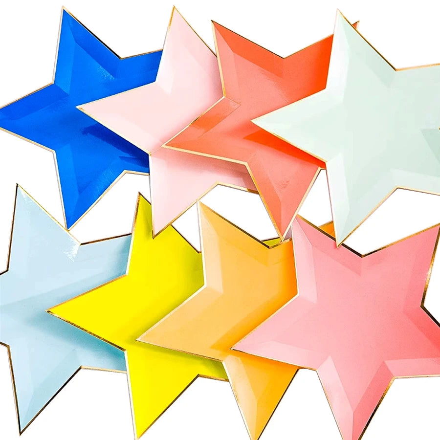 8Pcs Star Paper Plates Party Decoration Disposable Tableware for Dinner Cakes Birthday Wedding Party Supplies