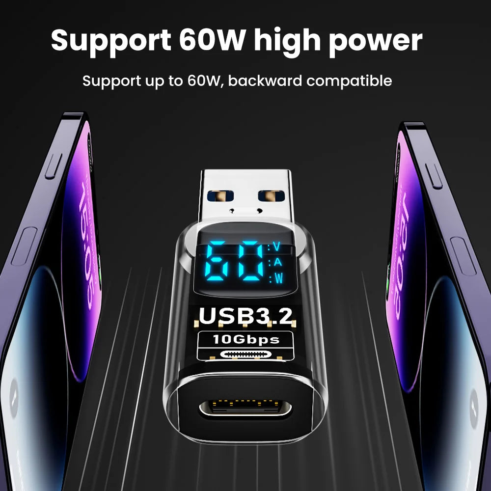 Digital Display USB3.2 Adapter USB A To Type C Adapter Data Transfer 60w Fast Charging USB C Converter For PC iphone15 Samsung