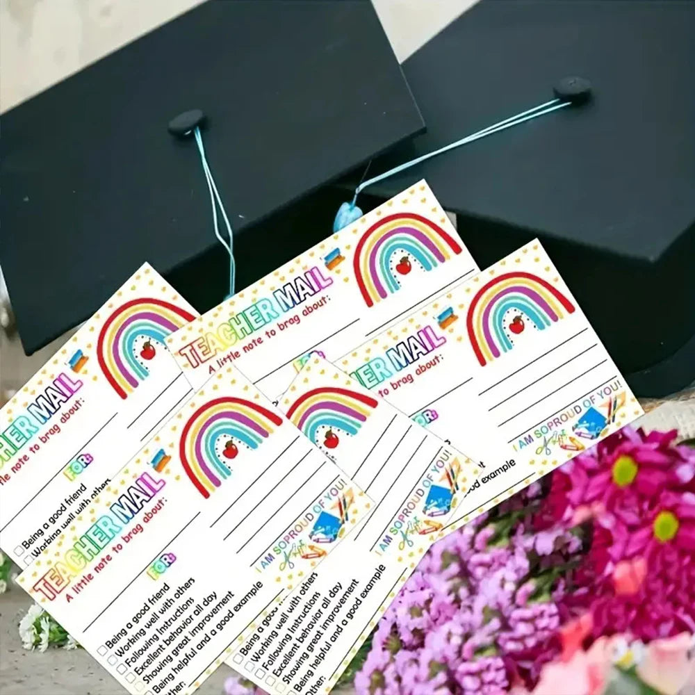 50/100/200Pcs Rainbow Teacher Mail Incentive Cards for Elementary Students Classroom Supplies
