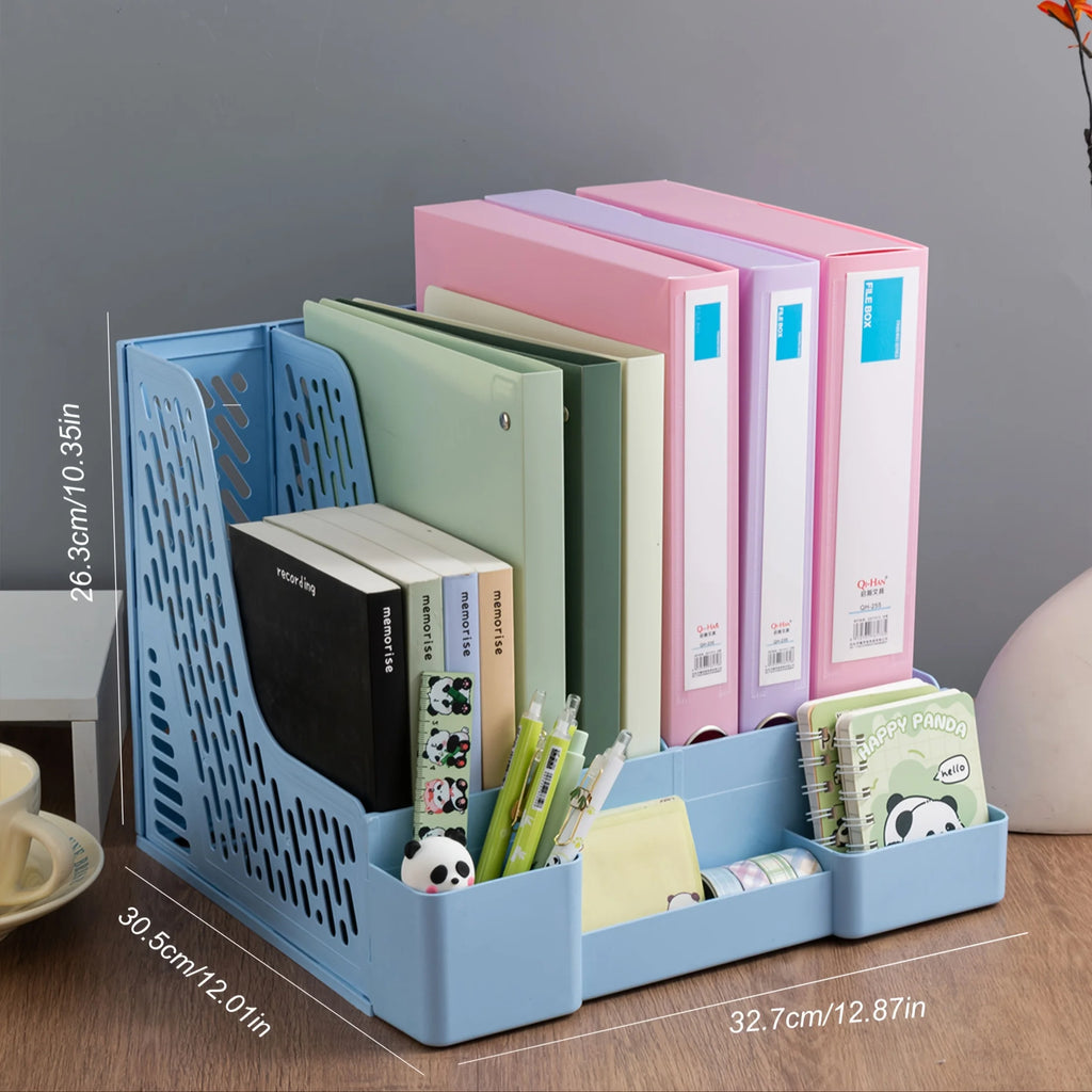 Multi-Layer A4 Document Holder Rack, PP Material Desk Organizer with Storage Box and Bookshelf for Office Supplies, File Rack