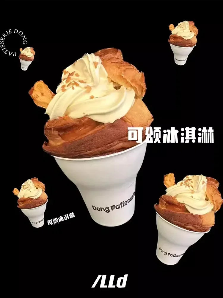 50pcs Disposable Biodegradable Paper Cup 300ml Ice Cream Tiramisu Handheld Cup with Lid White Eco-friendly Dessert Packaging Mug