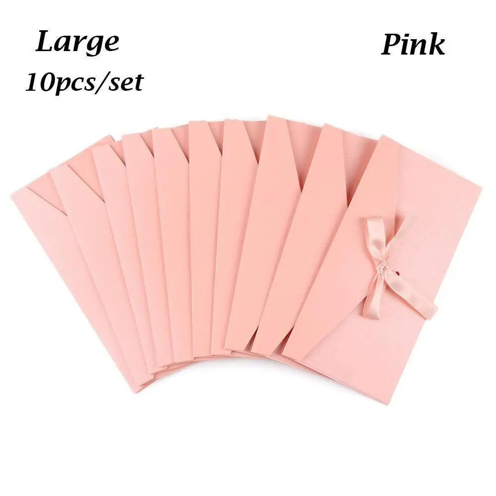 10 Pcs/set Envelope Pearlescent Paper Bow Thicken Ribbon Retro Creative Color Stationery Wedding Invited Gift High Quality