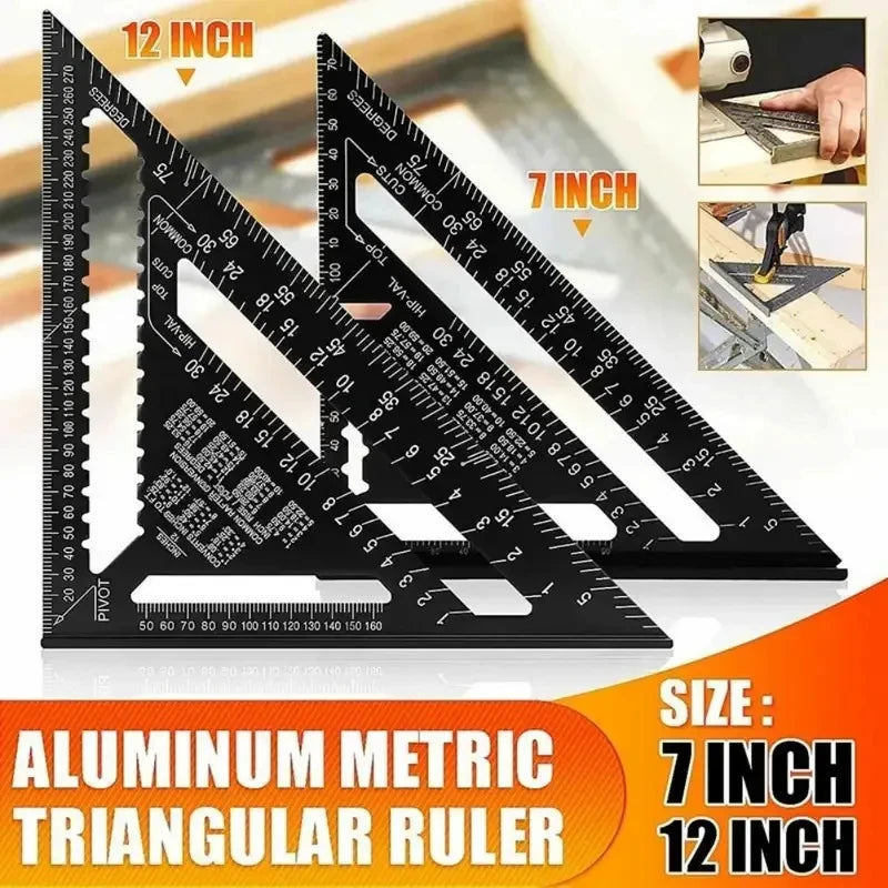 7''/12'' Square Measuring Tool Alloy Metal Triangle Ruler Protractor for Woodworking Carpenter