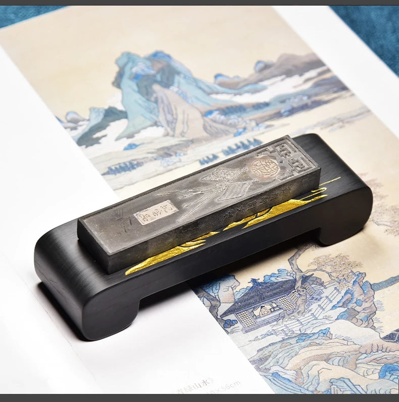 She Yan Water Wave Chinese Ink Stick Bed Natural Stone Stamp Holder Rest for Chinese Calligraphy Decoration Supply