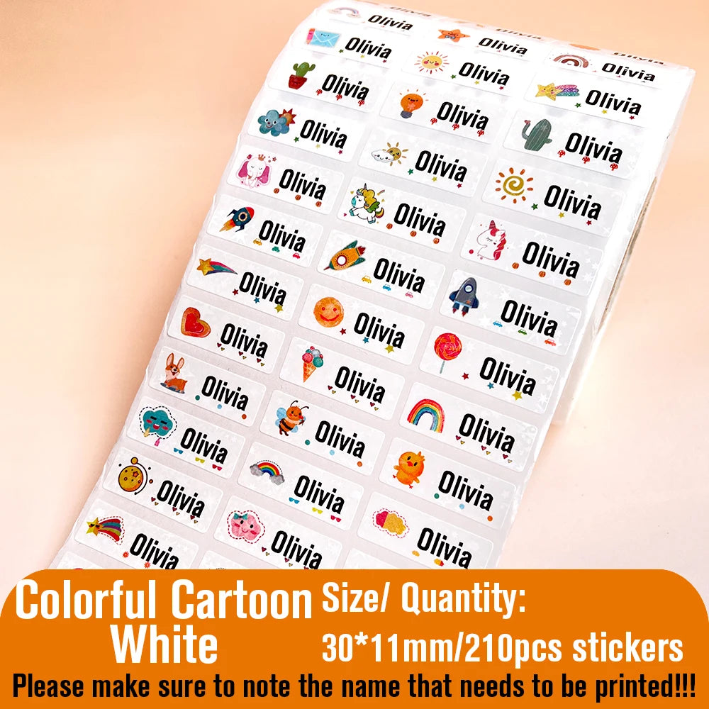 210pcs Custom Waterproof Name Tag Sticker Kawaii Stationery Stickers Decals Personalized First Name Label for Children School