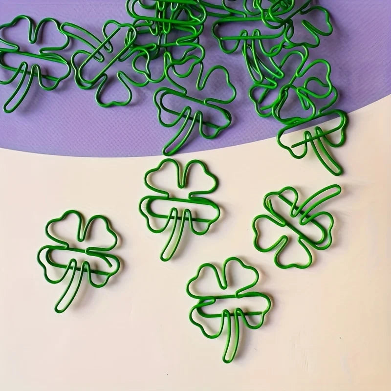 10/30/50 Green four-leaf clover-shaped paper clips - Lucky little clips, durable color document organization clips