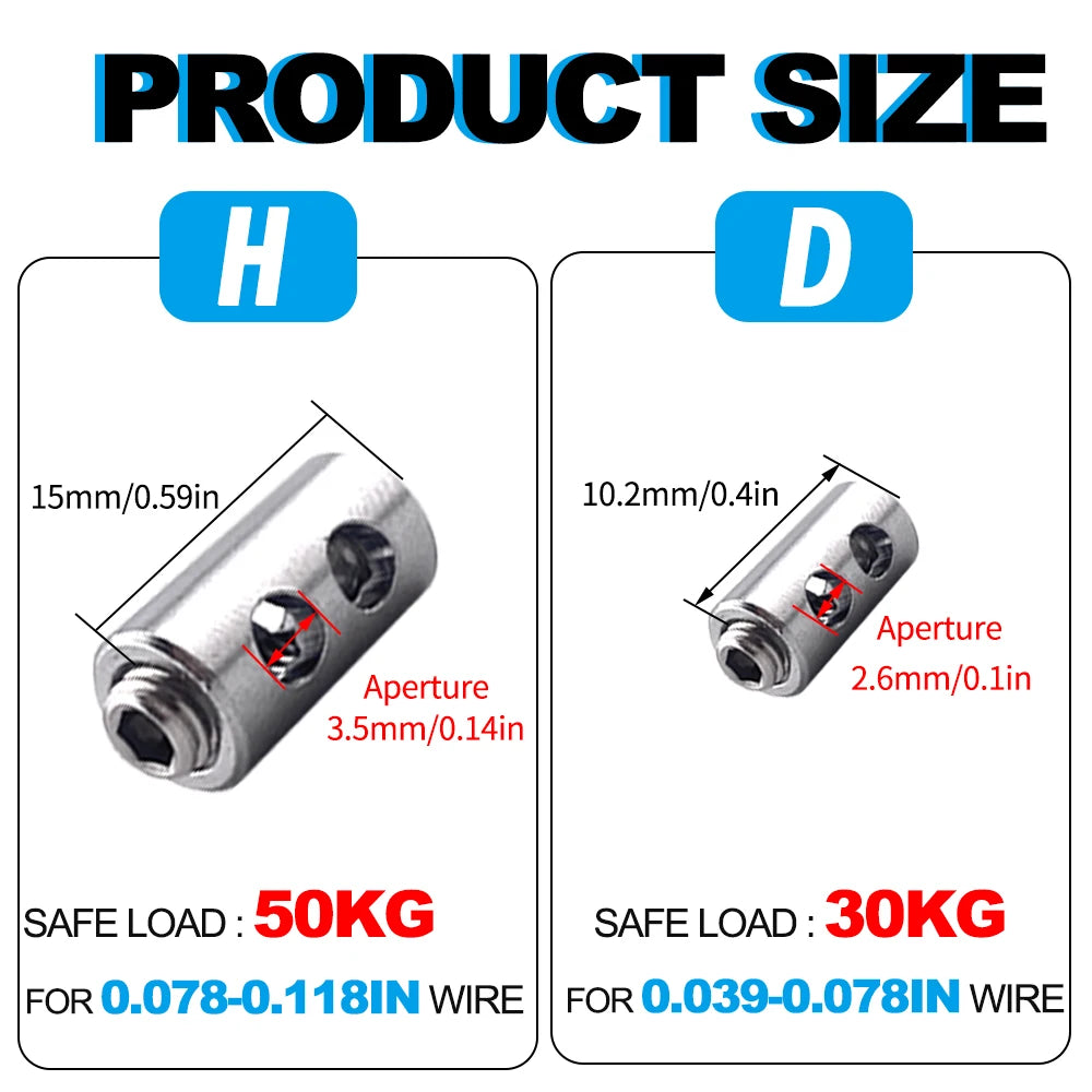 10pcs 2/3mm Wire Rope Clamps Stainless Steel Cable Fastener Adjustable Screw Copper Metal Clip Sling Fitting