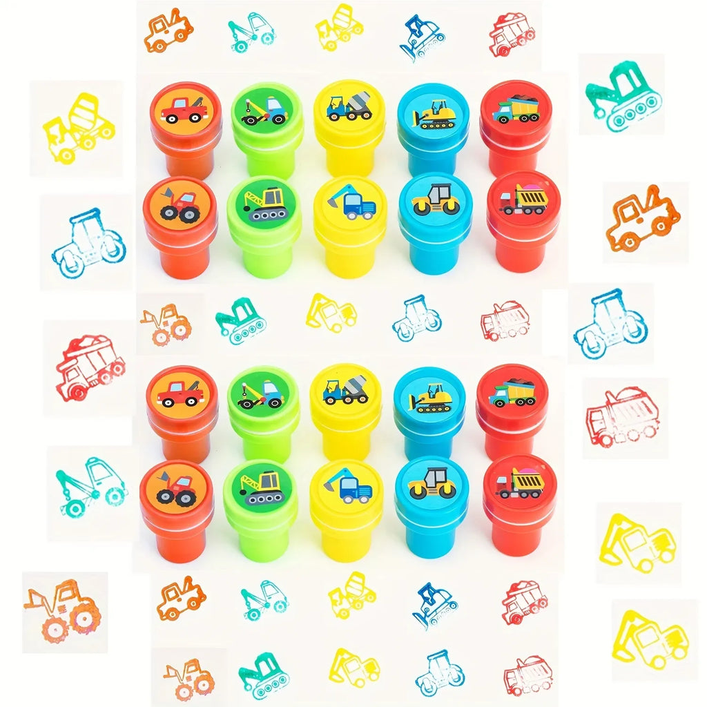 10/20/30 Pcs Construction Vehicle Stamps Classroom Reward Construction Vehicle Miniature Scrapbook Stamps Summer School Gift