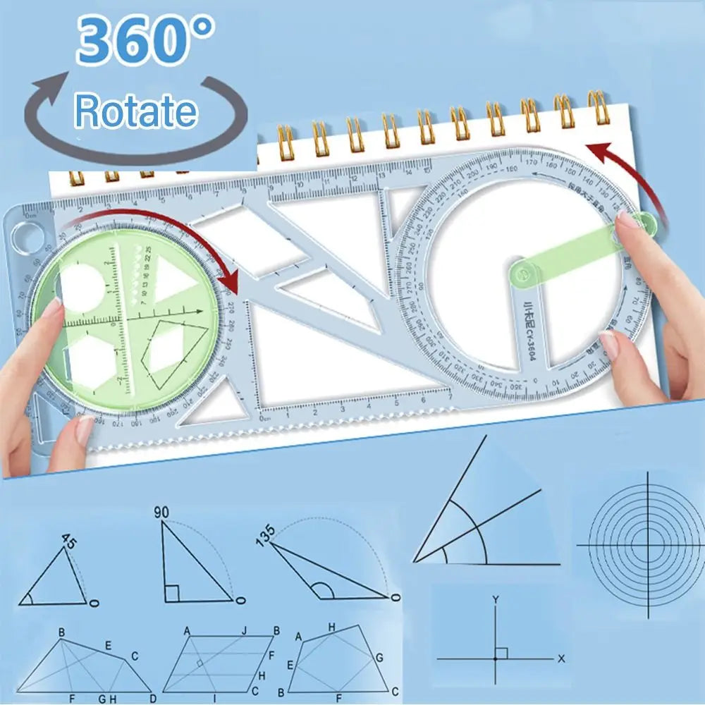 Rotary Multi-function Geometric Drawing Ruler Protractor Learning Measuring Tool Creative Stationery Gift School Office Supplies
