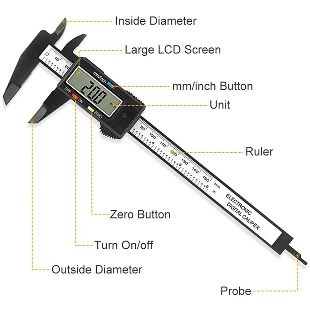 Digital Electronic Vernier Caliper 150mm Tattoo Eyebrow Ruler Measuring Tool 6 Inch LCD Microblading Micrometer Measurement Tool