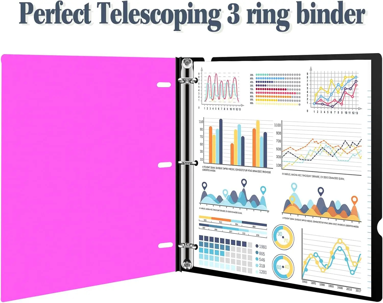 Infun Telescoping 3 Ring Binder 4 Pack, Portable Plastic Binder with Expandable Spine, Foldable Front Cover, Holds 8.5x11 Paper for School Office