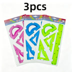 30cm Transparent Soft Ruler Set - 4 Pieces, Multi-Color with Triangle and Protractor, Ideal for Measuring and Drawing