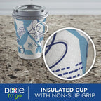 12 Oz Insulated Disposable Paper To‑Go Cups 14 Pack with Lids, Non‑Slip Leak‑Resistant Plant‑Based Travel Cups for Hot Cold Drinks