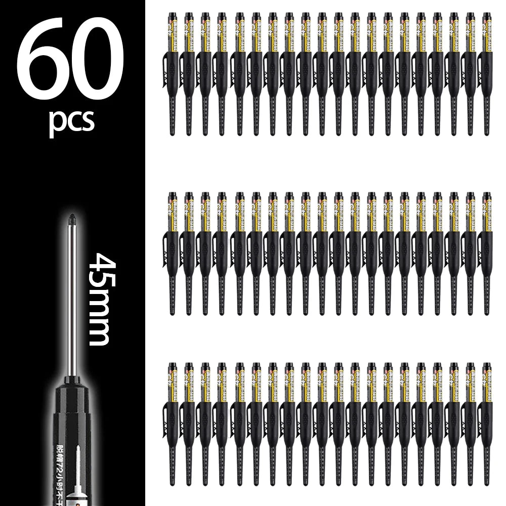 4-60Pcs 45mm Long Nib Head Carpenter Pen Deep Hole Marker Pens Black/Blue/Red/White for Measuring Woodworking Hand Tools