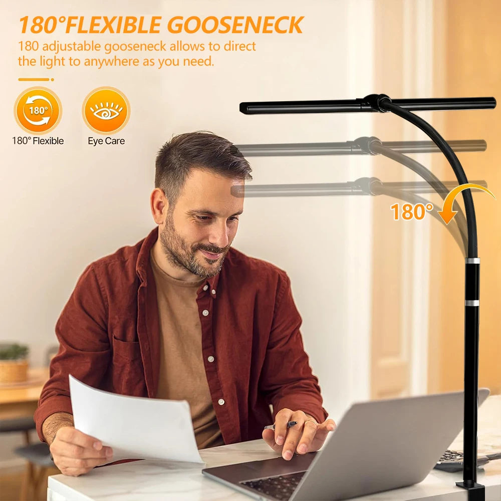 Single Double Triple Head LED Clip Desk Lamp Dimmable USB Eye-Caring Architect Table Lamp Computer Monitor Light for Office Home