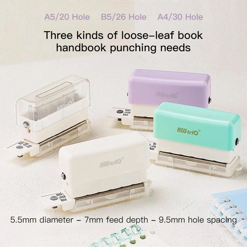 KW-TRIO Mini Portable Multi-Color Punch Hole Binder Punch 6-Hole Punch Multi-Functional Study Organizer Hole Punch