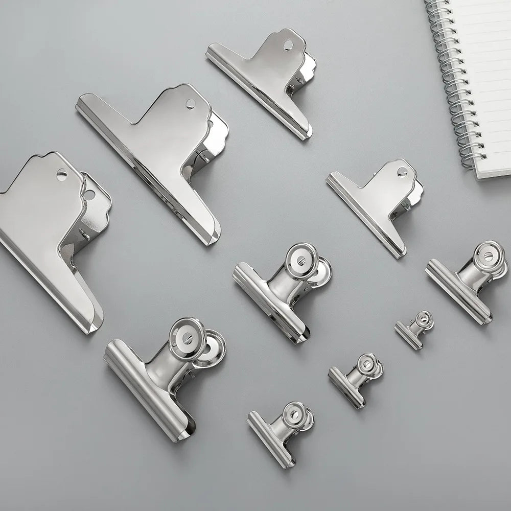 6Pcs Stainless Steel Round Clamps Strong Multi-specification Mountain-shaped Clamps Dovetail Clamps Bill and Document Clamps