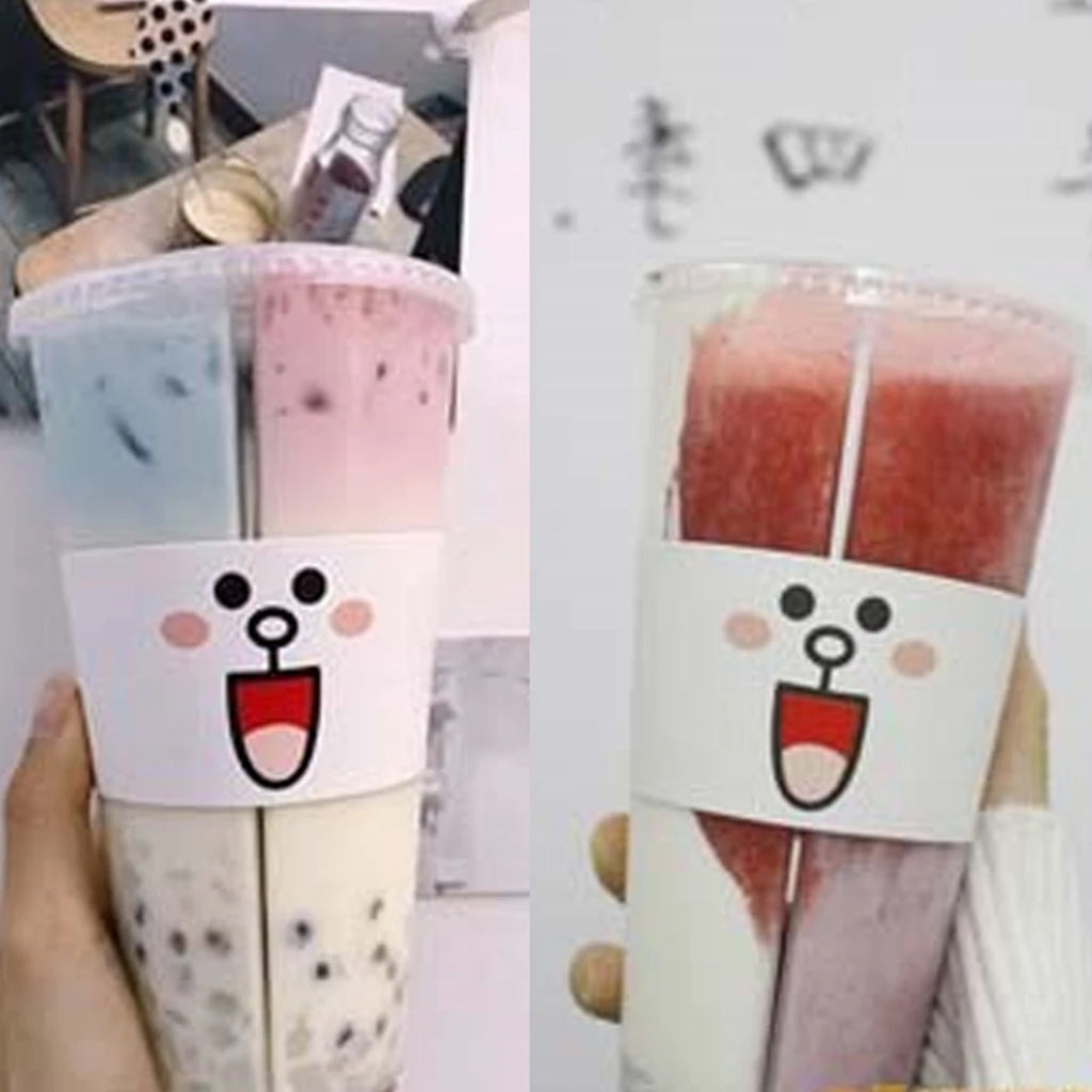 Disposable Bubble Tea Cups Plastic Drinking Cup with Lids 700ml Double Grid Thicken Smoothie Cup for Drinking Share Drinkware