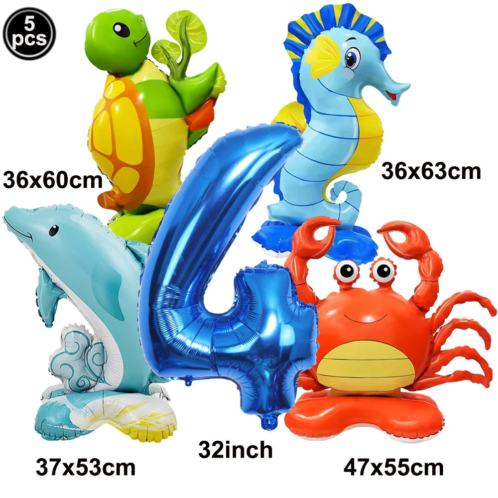 Ocean Animals Theme Disposable Tableware Plates Napkins Cup Paper Straws Whale Turtle Balloon Under The Sea Birthday Party Decor