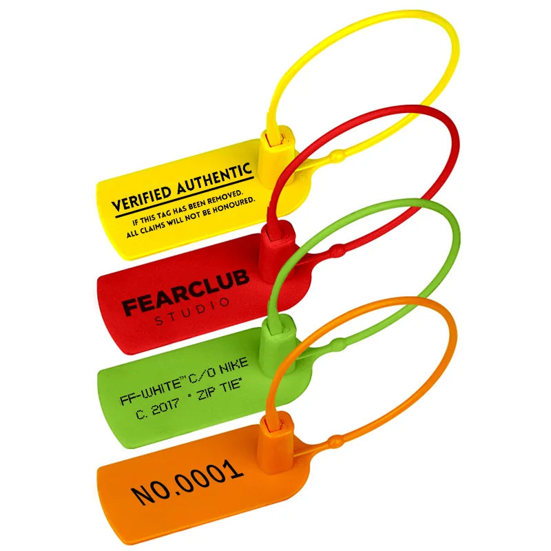 100Pcs Custom Logo Disposable Anti-tamper Plastic Security Seals Hang Tags for Clothing Shoes 200mm 7.8"